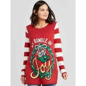 Isabel Maternity Red~White~Green Ugly Christmas Sweater “Bundle Of Joy” Medium
